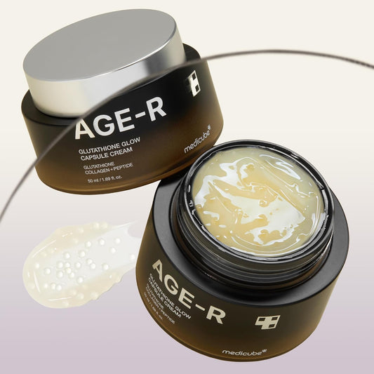 AGE-R skincare product with cream visible on a light gray background