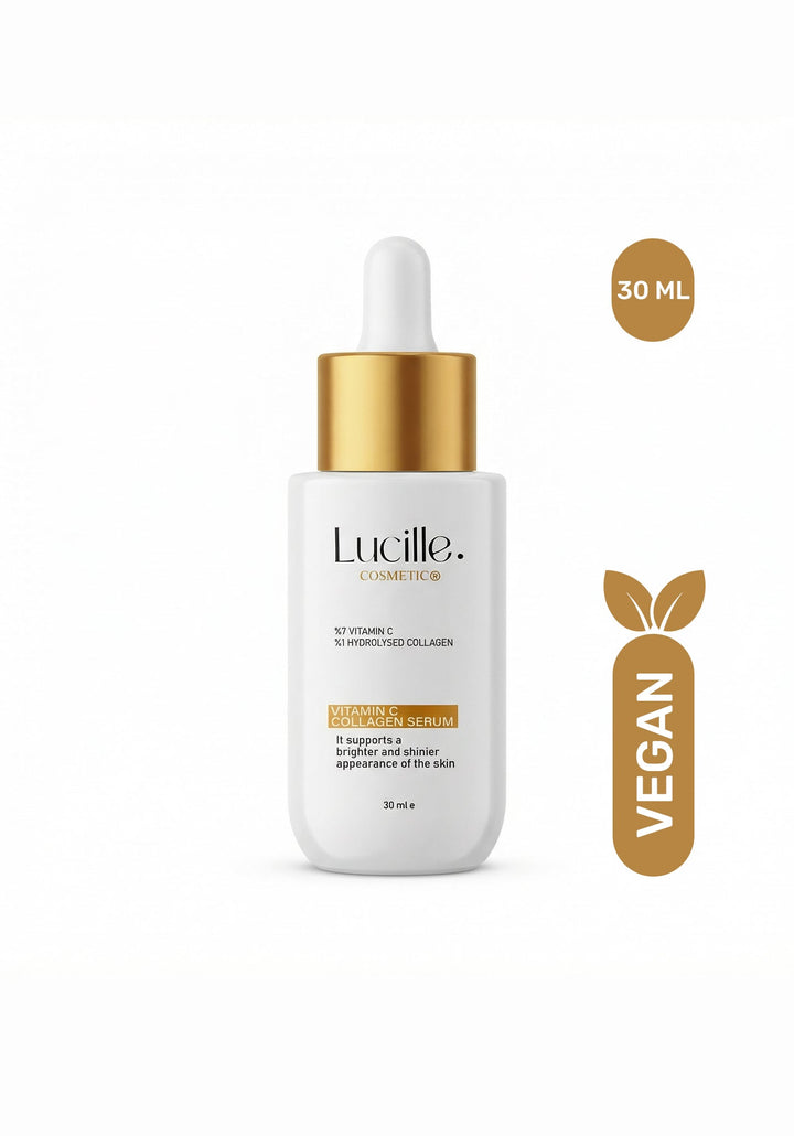 Lucille skincare serum bottle with dropper on a white background