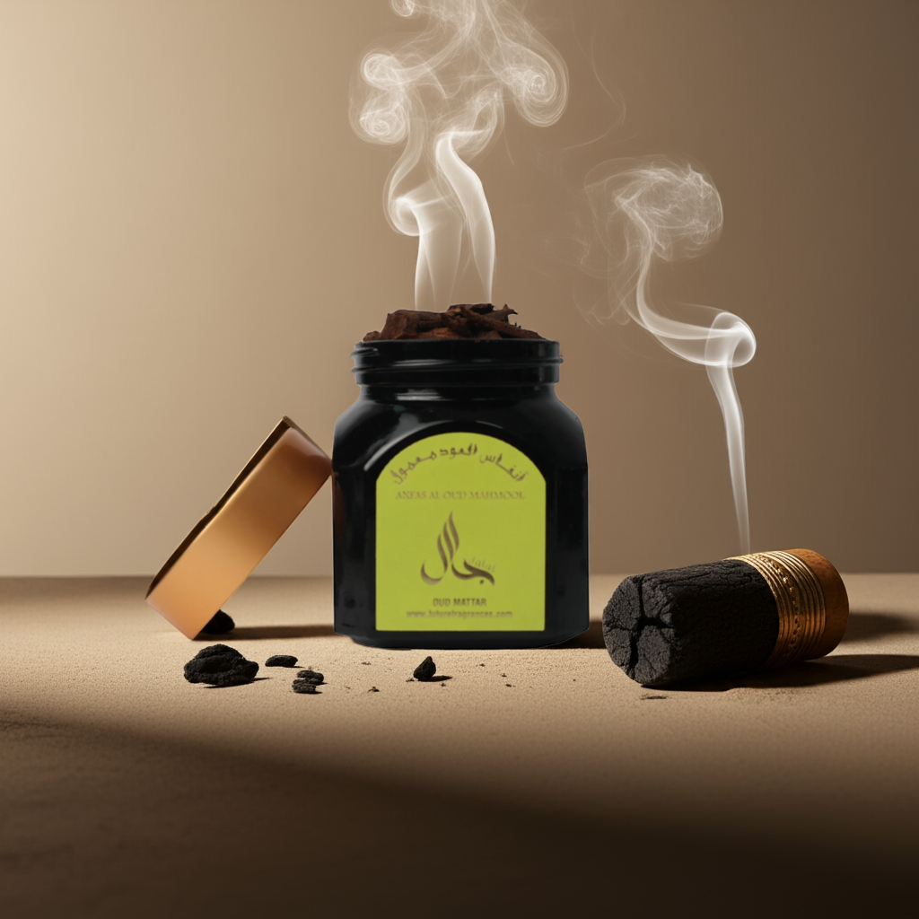 Incense burner with smoke and wooden matches on a beige background