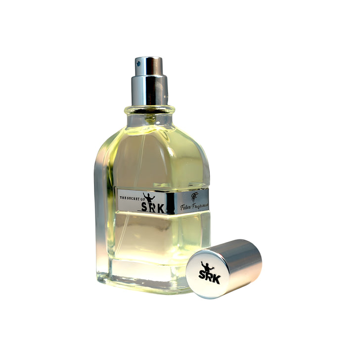 Perfume bottle with cap on a white background