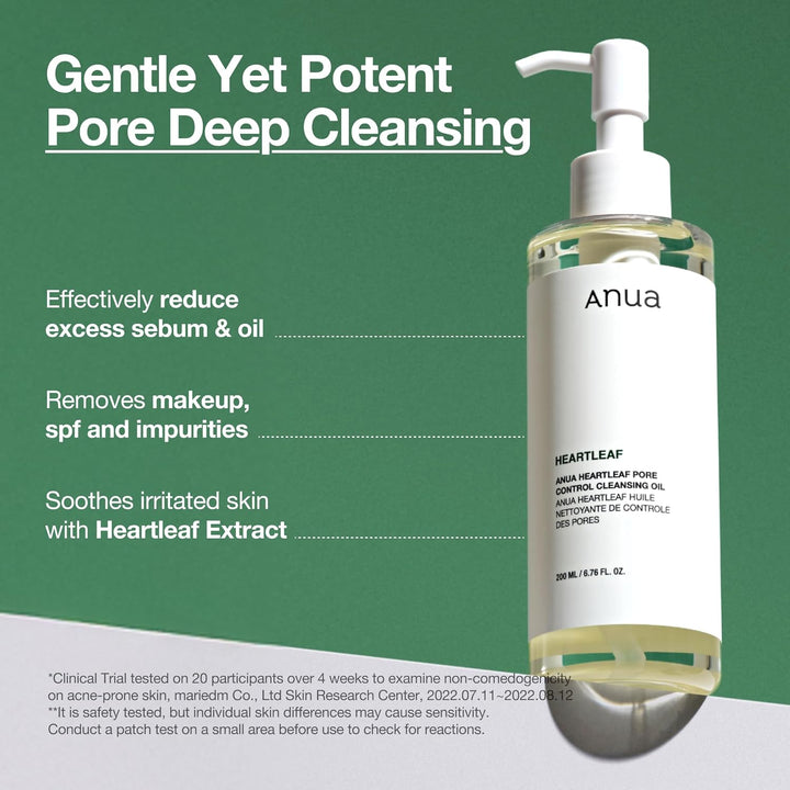 Anua pore cleansing product with green background and text highlighting benefits