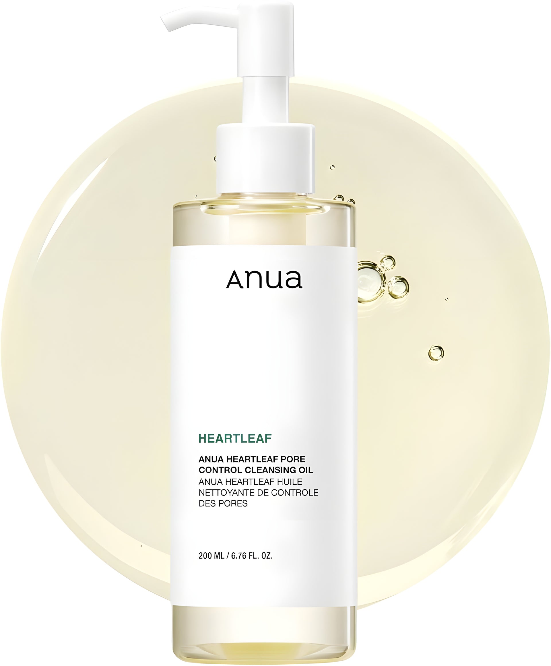 Anua Heartleaf pore control cleansing oil bottle with pump on a white background