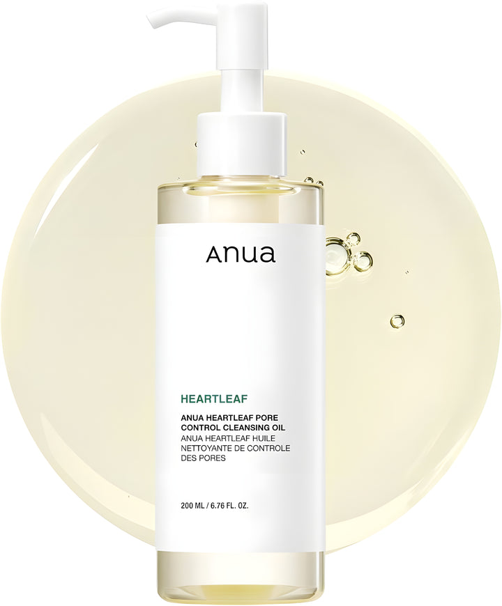 Anua Heartleaf pore control cleansing oil bottle with pump on a white background