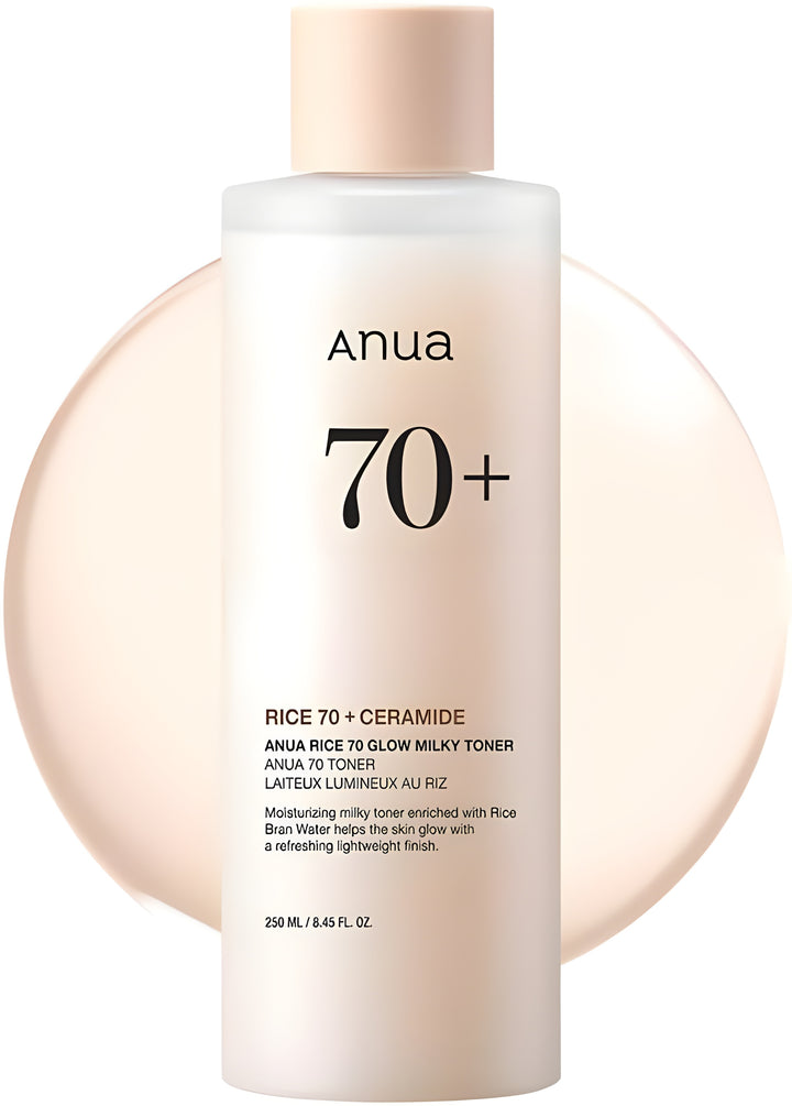 Anua Rice 70+ Ceramide toner bottle on a white background
