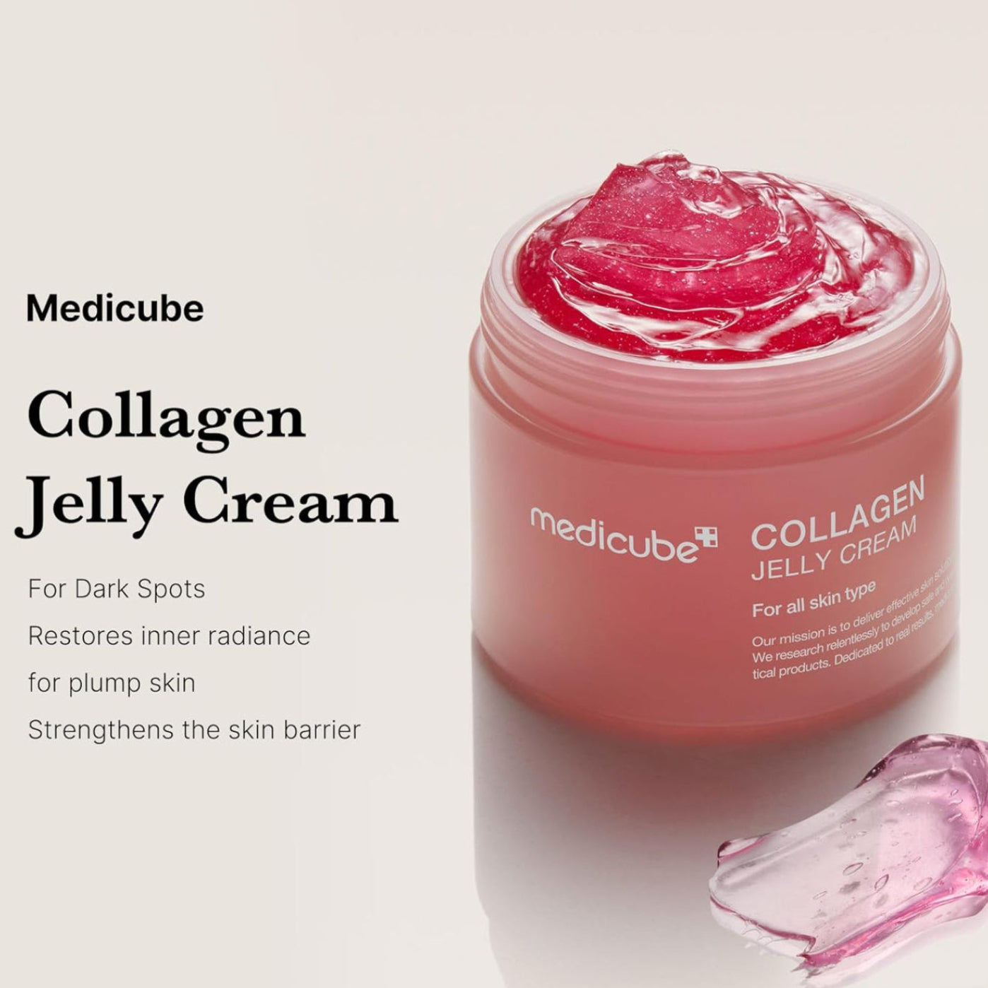 Jar of Medicube Collagen Jelly Cream with pink cream on a light background