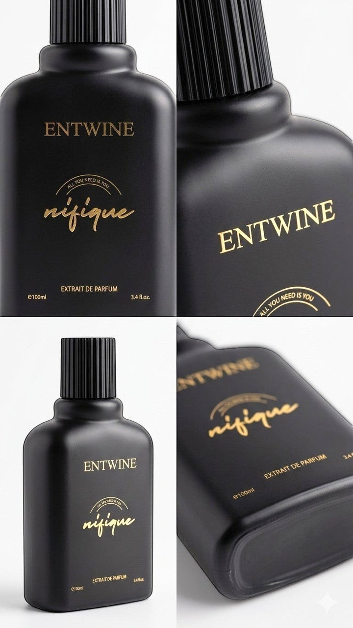 Nifique Entwine M031 Khaltate Arabiya extrait de parfum in a minimalist matte black 100ml bottle with gold lettering.