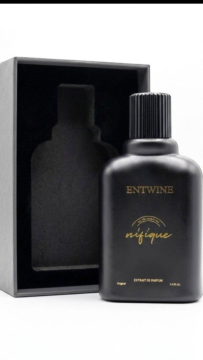 Nifique Entwine M031 Khaltate Arabiya extrait de parfum in a minimalist black 100ml bottle with matching gift box.