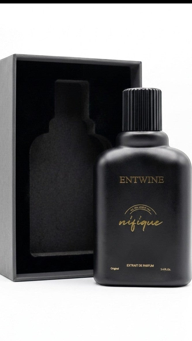 Nifique Entwine M031 Khaltate Arabiya extrait de parfum in a minimalist black 100ml bottle with matching gift box.