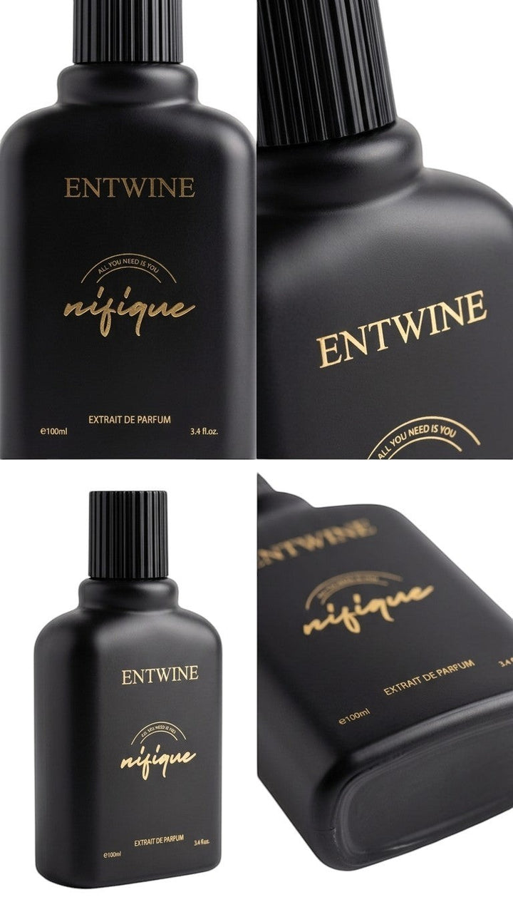 Nifique Entwine M011 Nouve Monde 100ml Extrait de Parfum in a sleek matte black bottle with gold lettering.